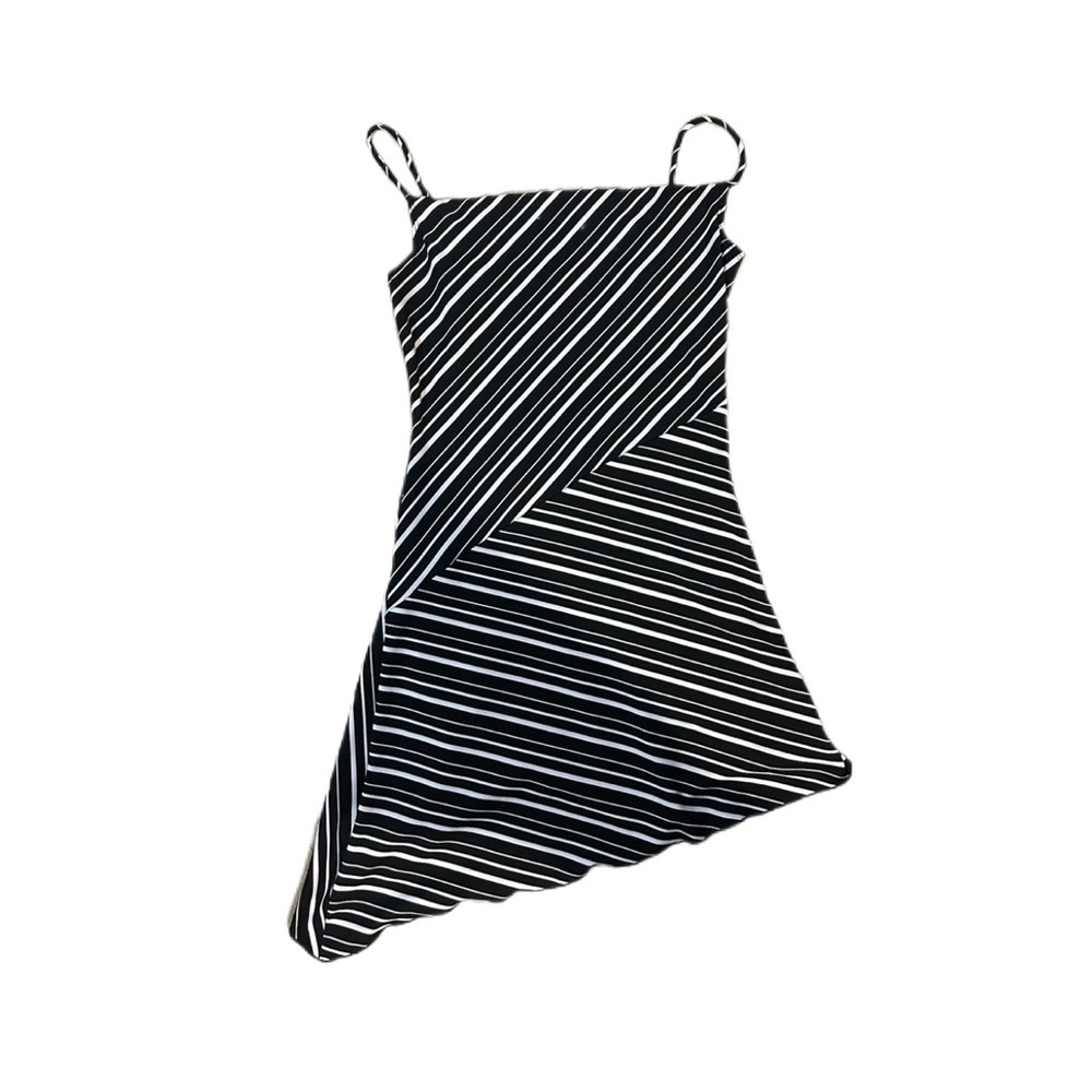 Black and White Striped asymmetrical mini Dress